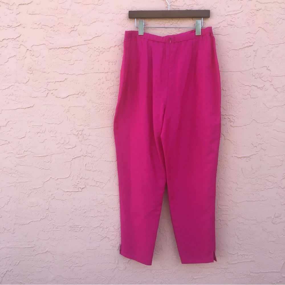 Diane Gilman Neon Pink High Rise Silk Pants Vintage Size Medium
